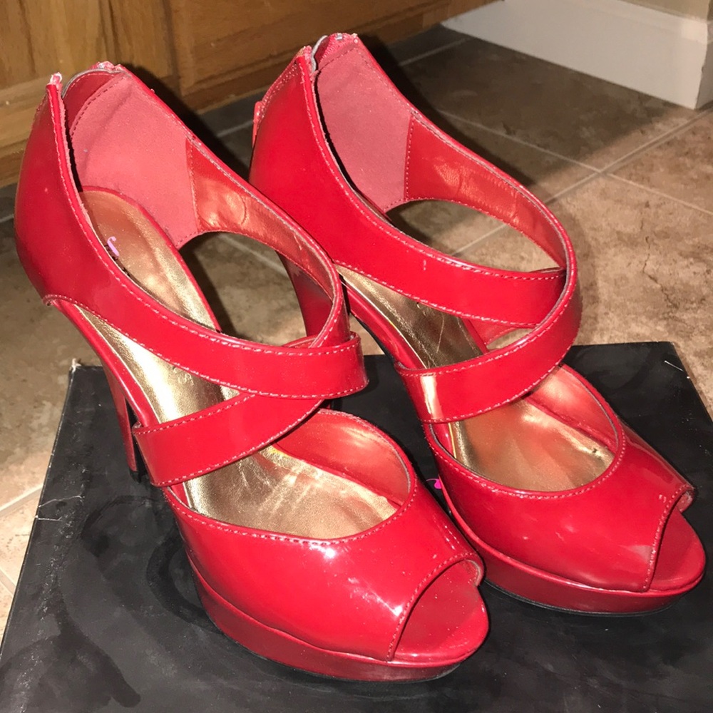 JustFab patent red heels